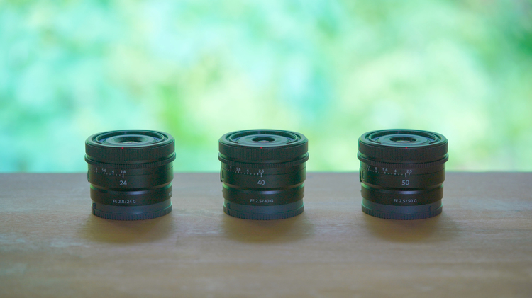 01_ソニーFE40mm F25 GとFE 24mm F2.8 GとFE 50mm F2.5 Gの製品画像.JPG